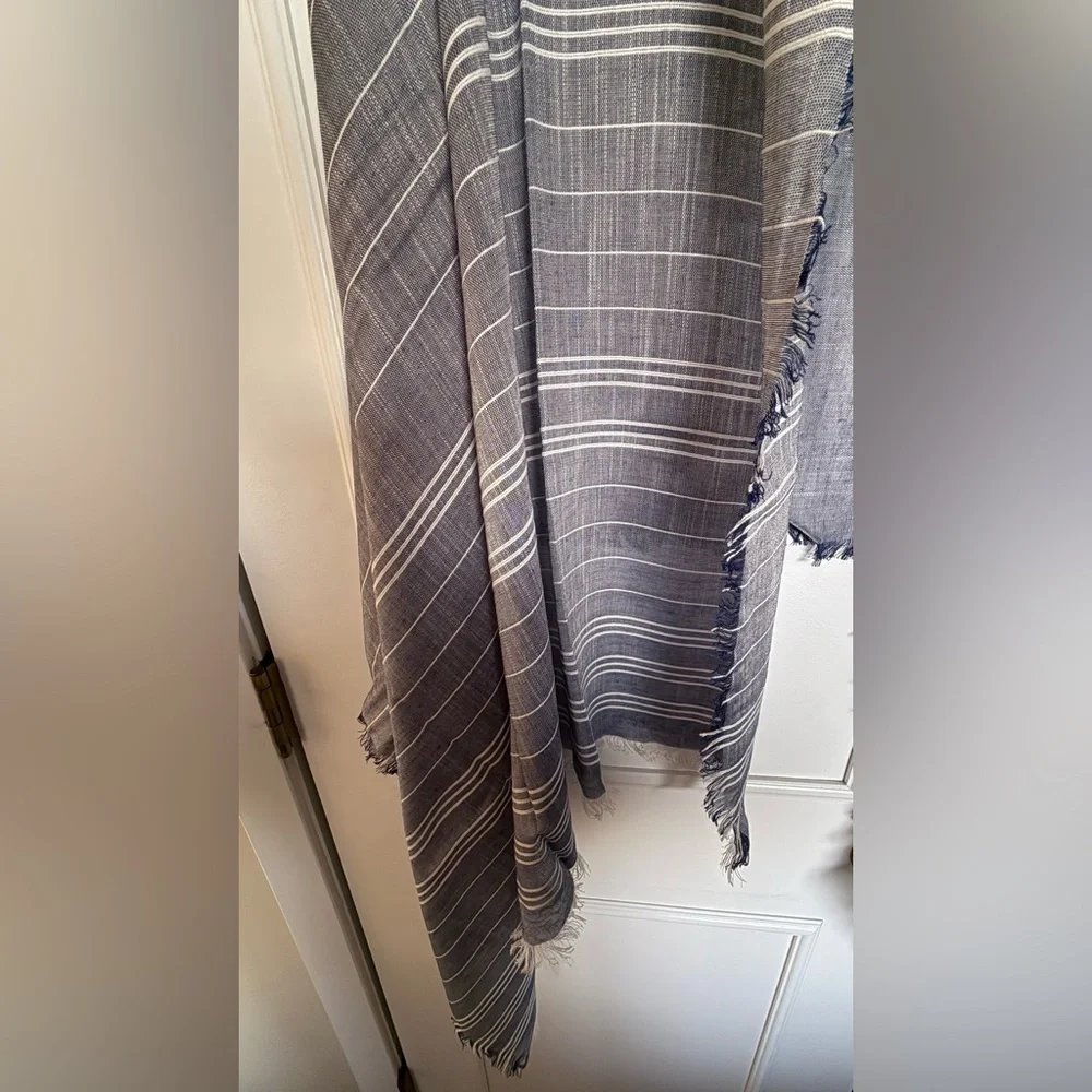 Elegant Blue and White Striped Shawl